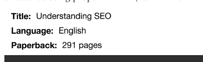 A book's details rendered as a list: title, language, paperback pages